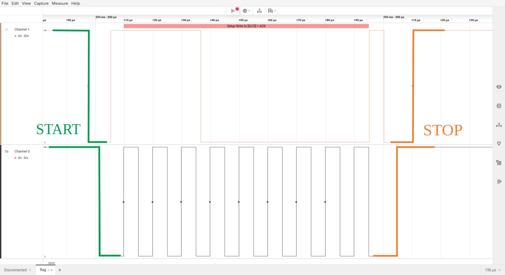 i2c start and stop signals in logic2